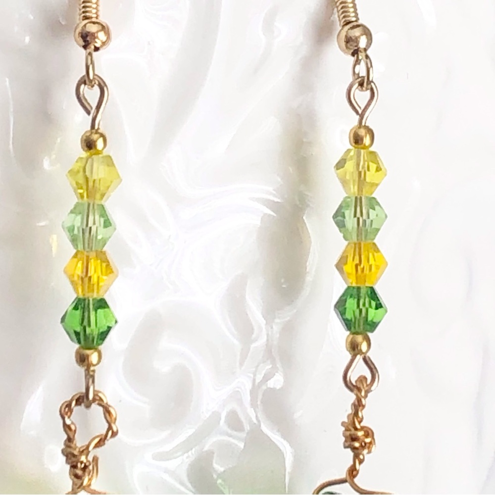 New Handmade Playful Glass Lemon Drop Citrus Fruit Yellow and Green Earrings - Picture 4 of 11